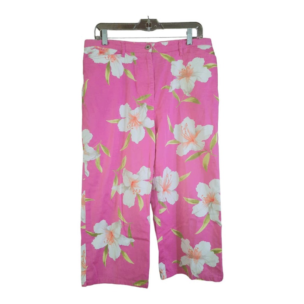 Lauren Ralph Lauren Womens Kauai Pink Hibiscus Capri Pants Size 14